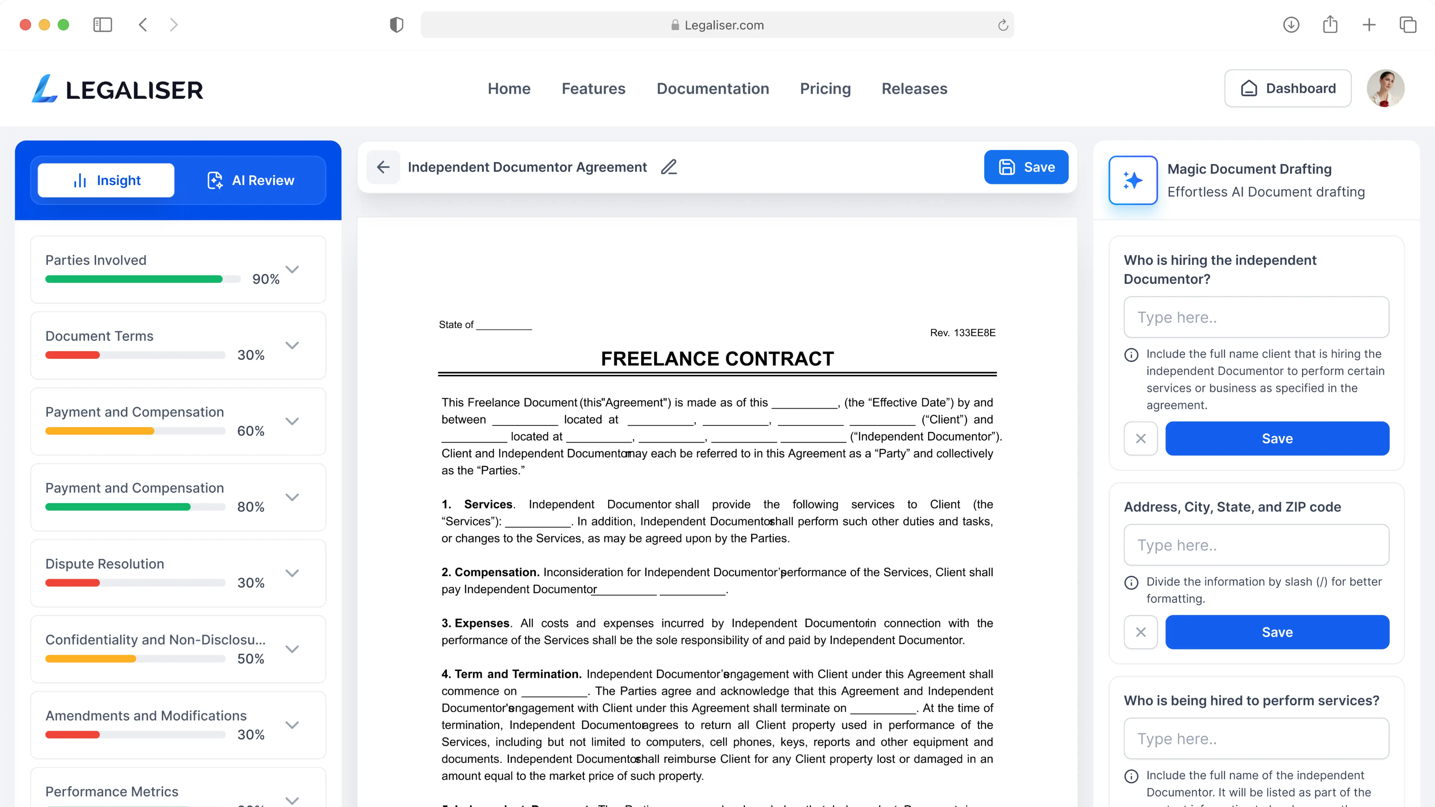 Automated Contract Creation with AI-powered templates from Legaliser
